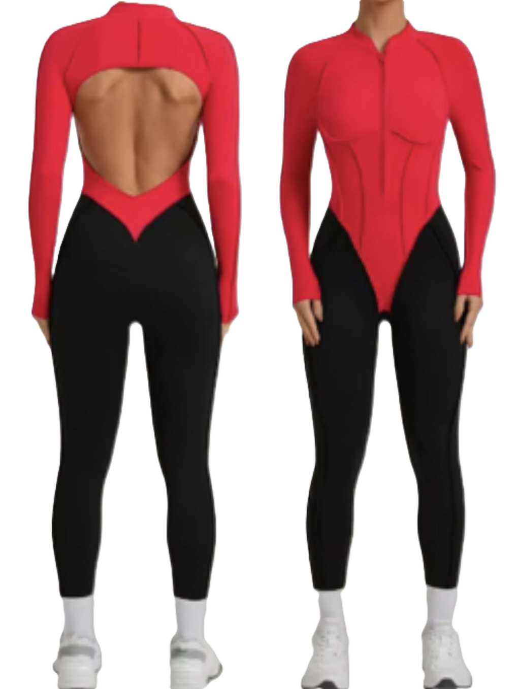 Backless Sports Jumpsuit - Red/Black