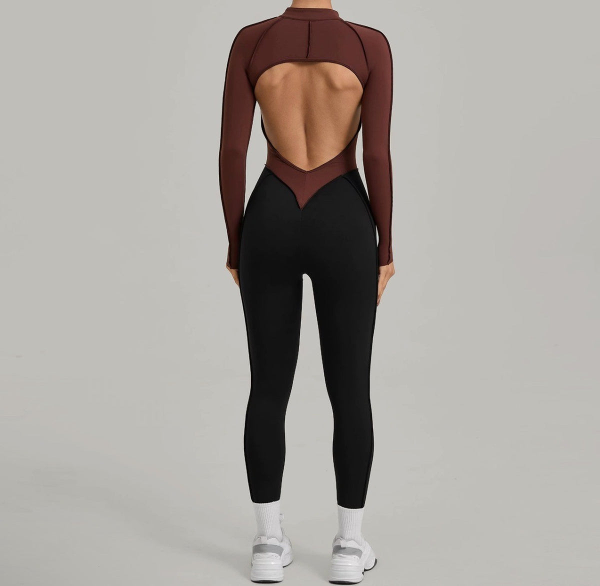 Backless Sports Jumpsuit – Brown/Black
