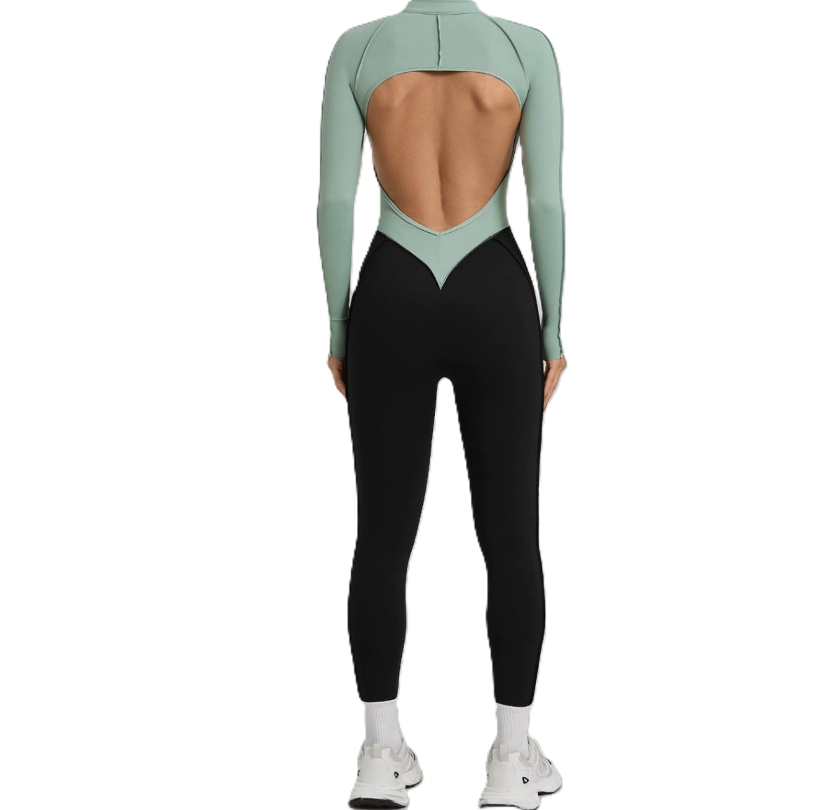 Backless Sports Jumpsuit - Green/Black