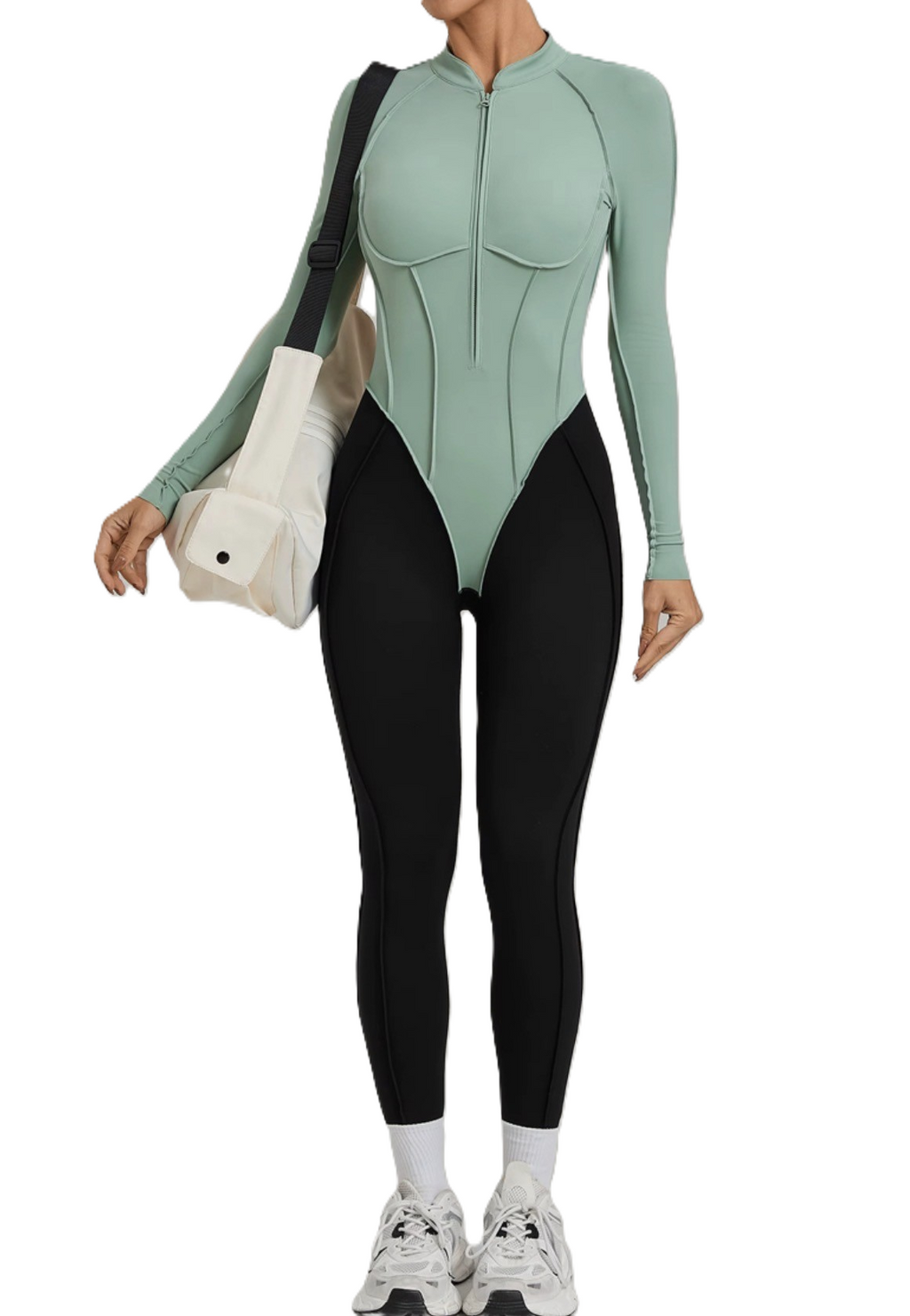 Backless Sports Jumpsuit - Green/Black