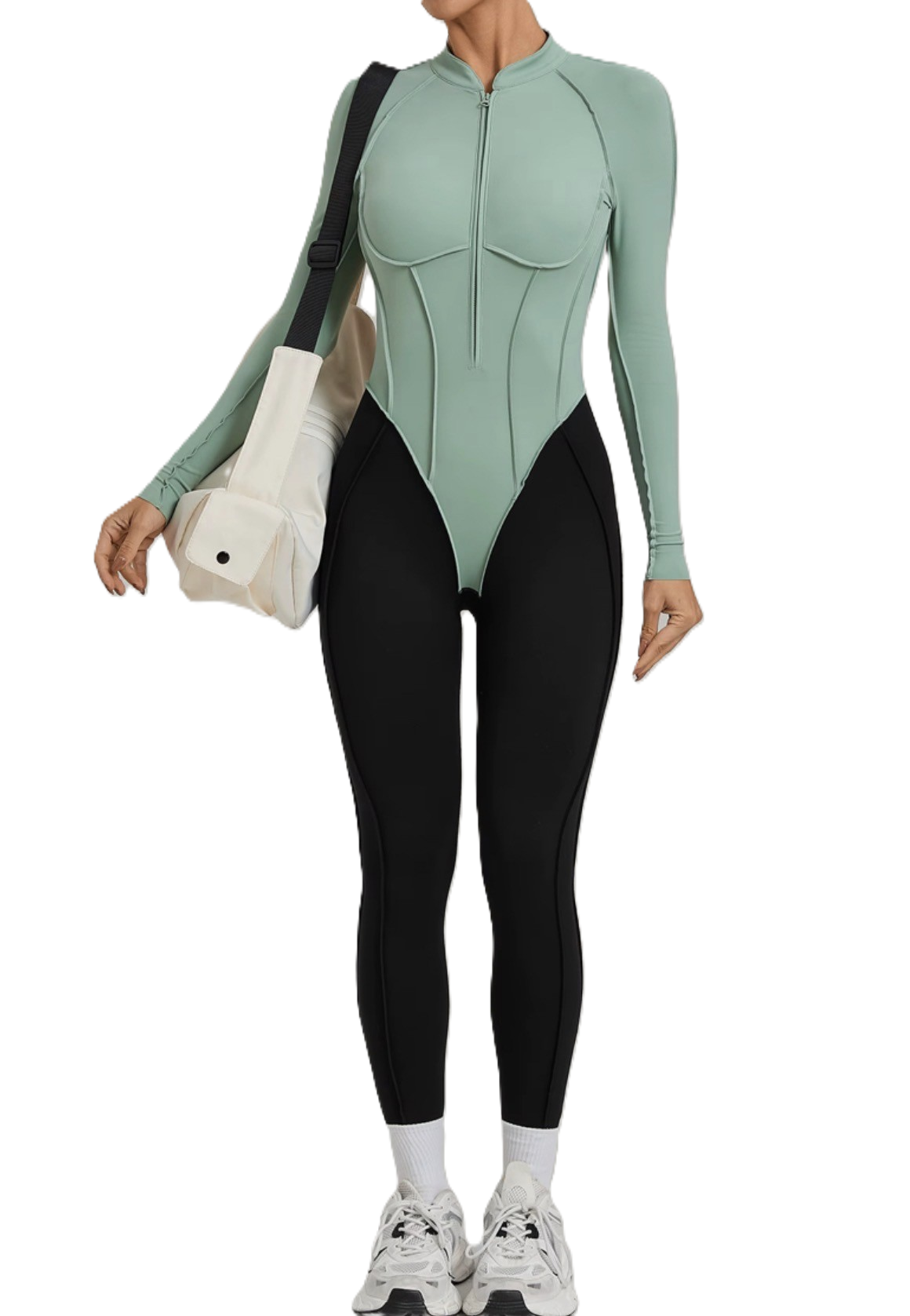 Backless Sports Jumpsuit - Green/Black