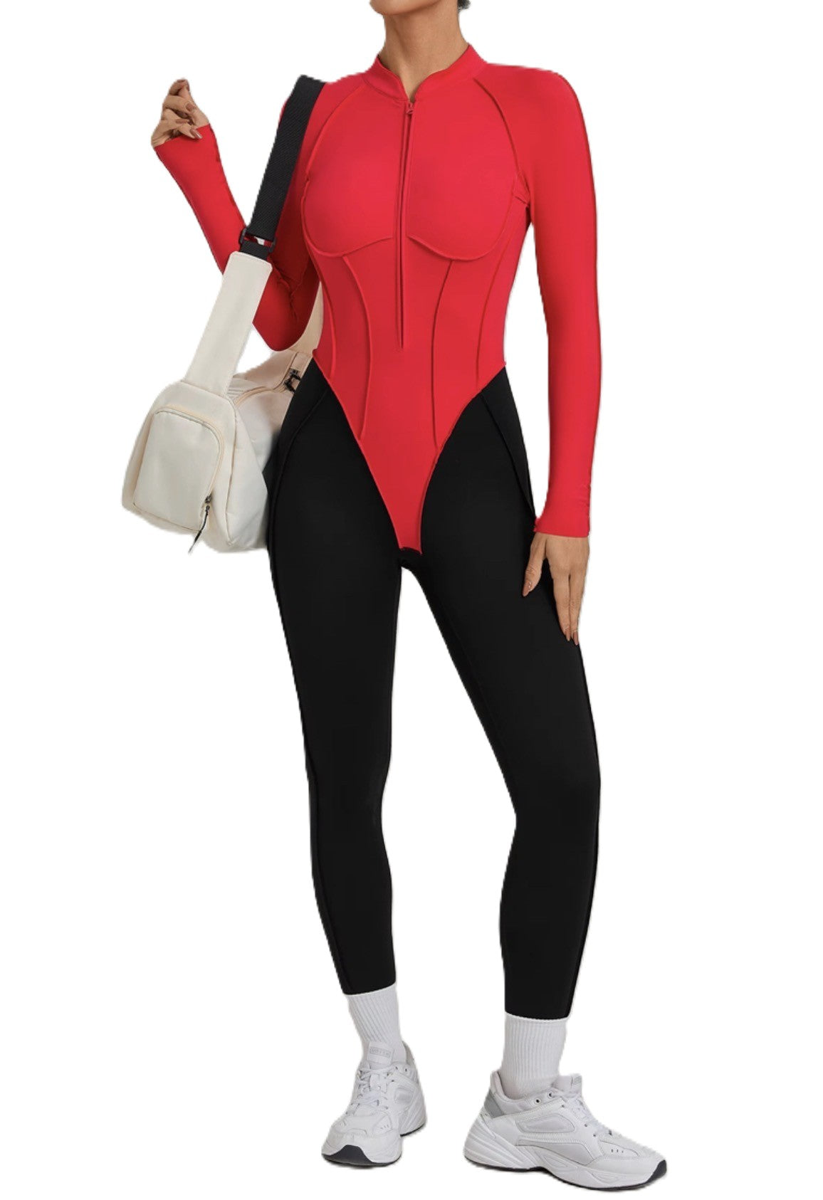 Backless Sports Jumpsuit - Red/Black